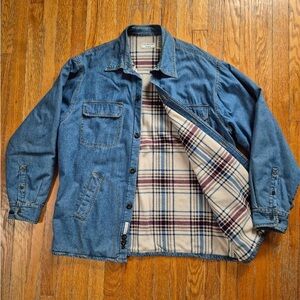 Denim Jacket with Plaid Lining
